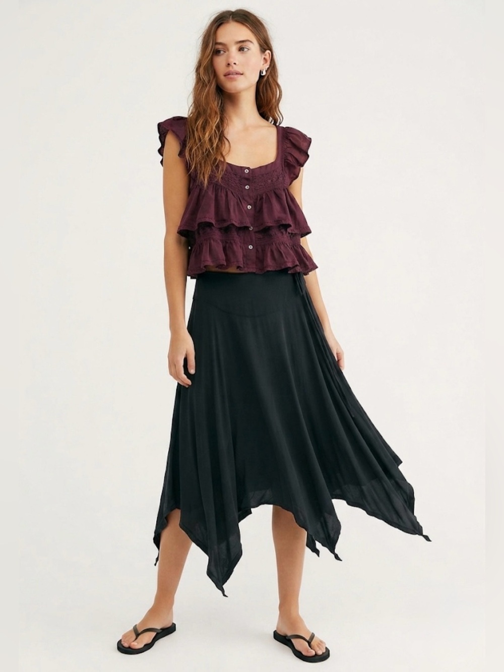 Free People Black Asymmetrical Handkerchief Hem Maxi Skirt Size 14
